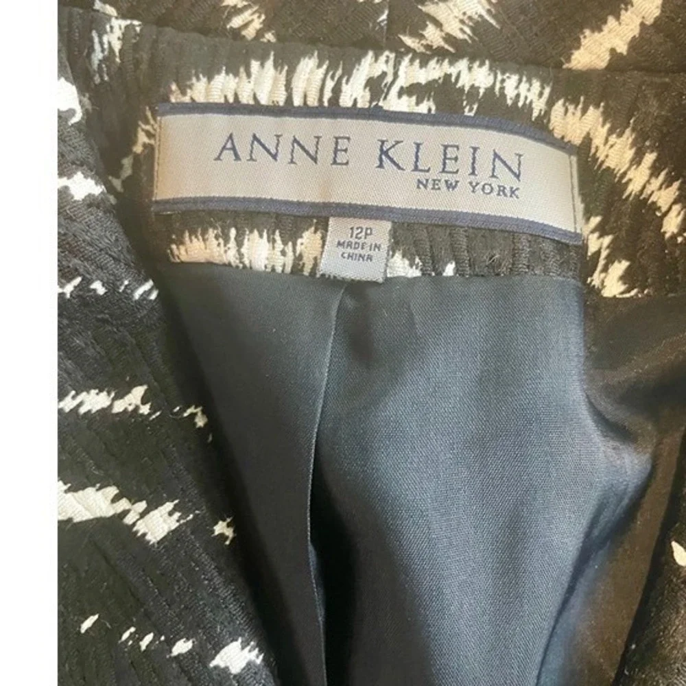 Anne Klein New York Silk Wool Blazer Black White Zebra Print Jacket 12P